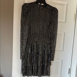 Black and Silver Sheath Dress with Puff Sleeves